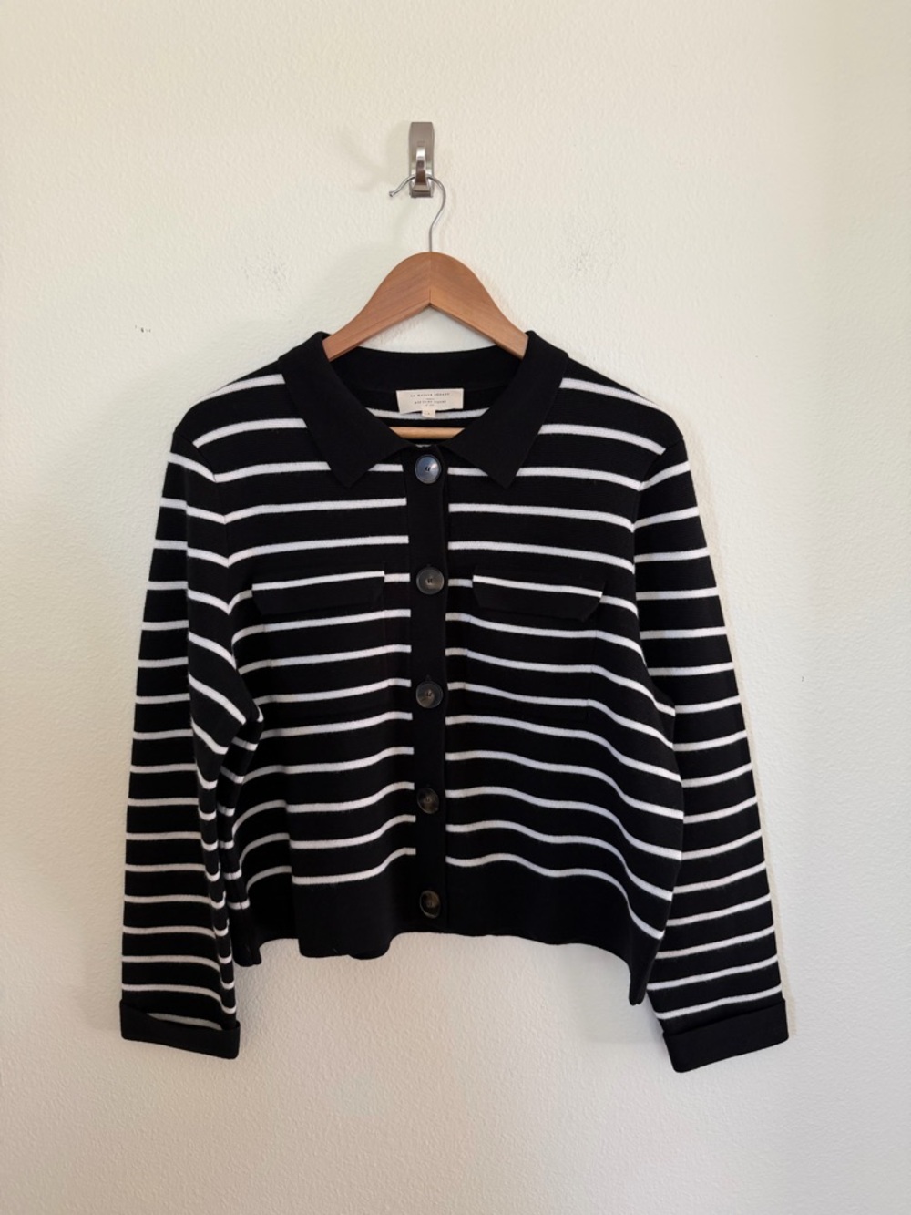 Sézane Betty Cardigan in black & white stripes